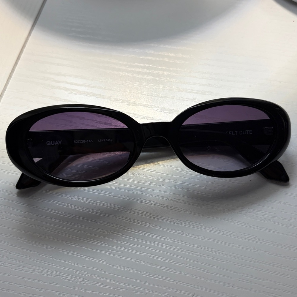 quay australia felt cute black retro oval round narrow y2k modern sunglasses NEW